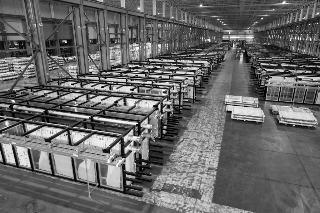 Rows of mission-critical modular mechanical equipment