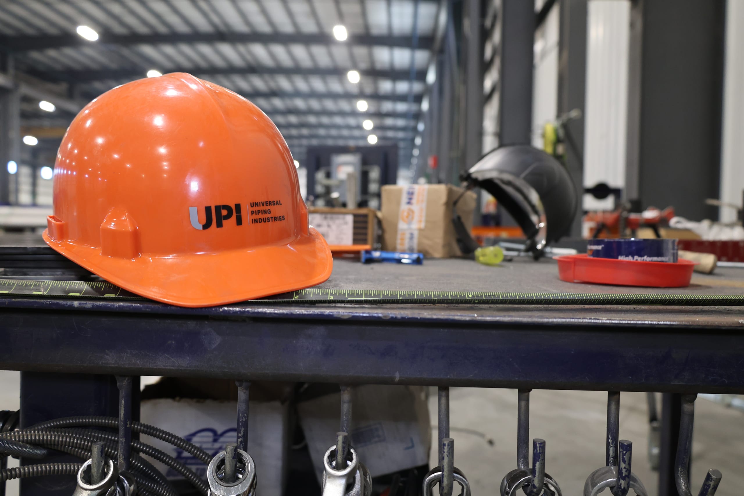 UPI safety helmet in the fabrication shop