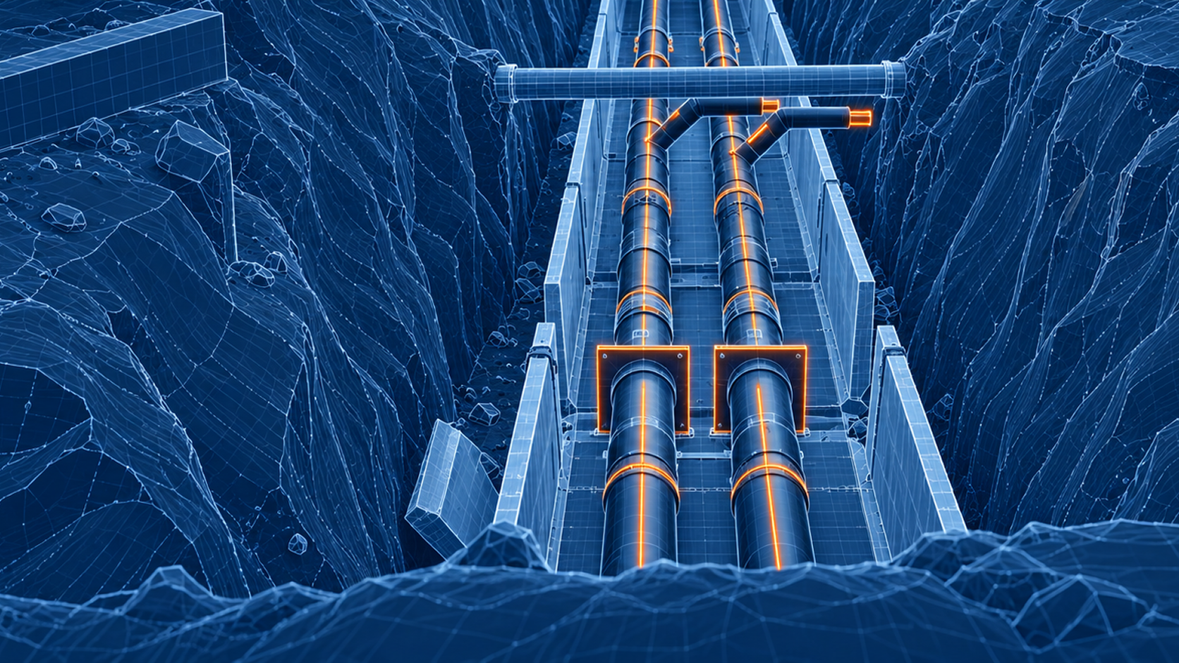 Illustrated underground utility piping for the AWS hyperscale data center